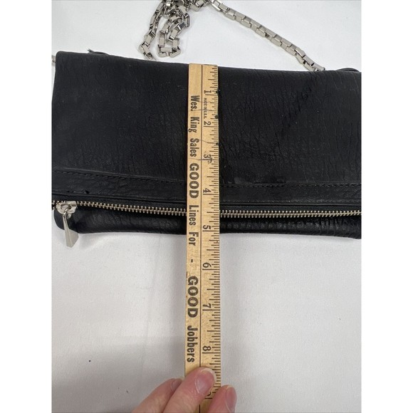 Express Black￼ Purse Folds To Clutch Shoulder Bag Silver Chain Zipper Magnet - Picture 5 of 8